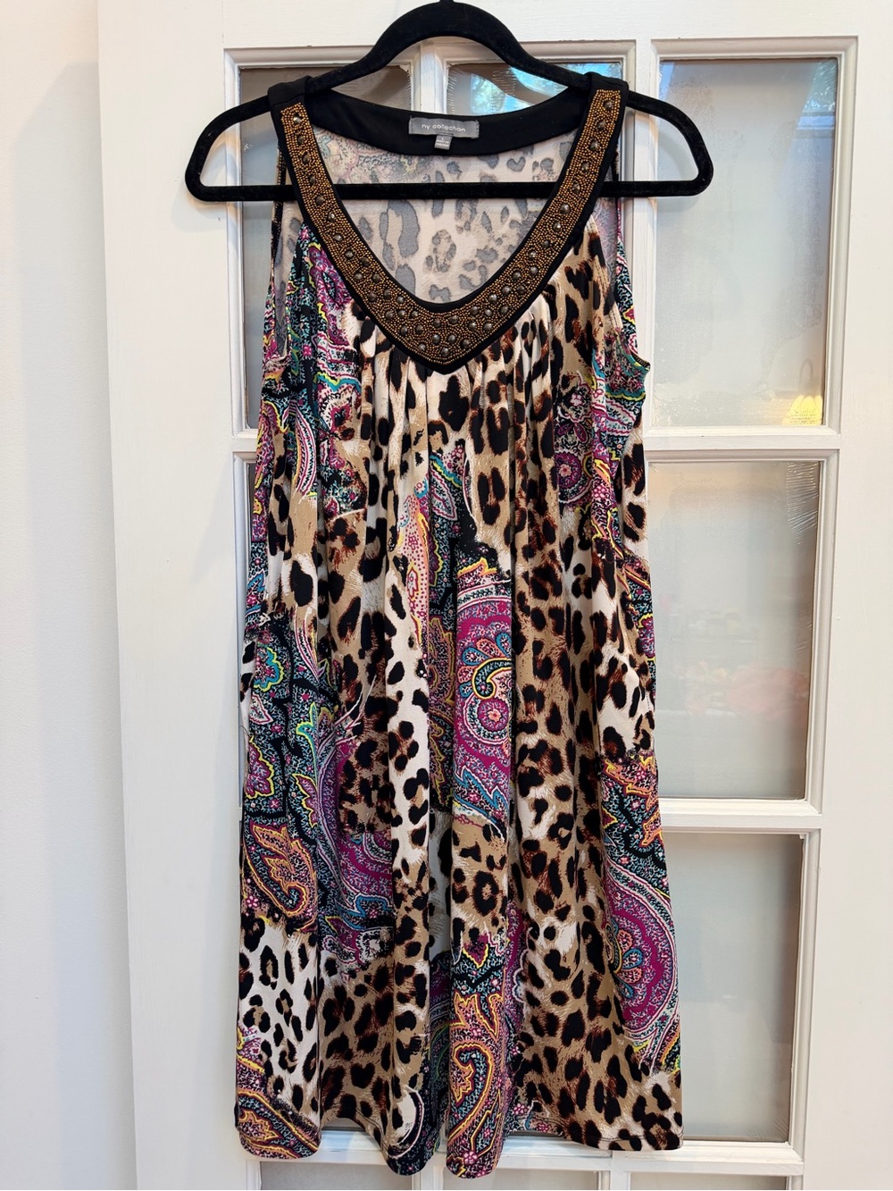 Vintage NY Collection Y2K Beaded Leopard Print Paisley Dress Size L Large